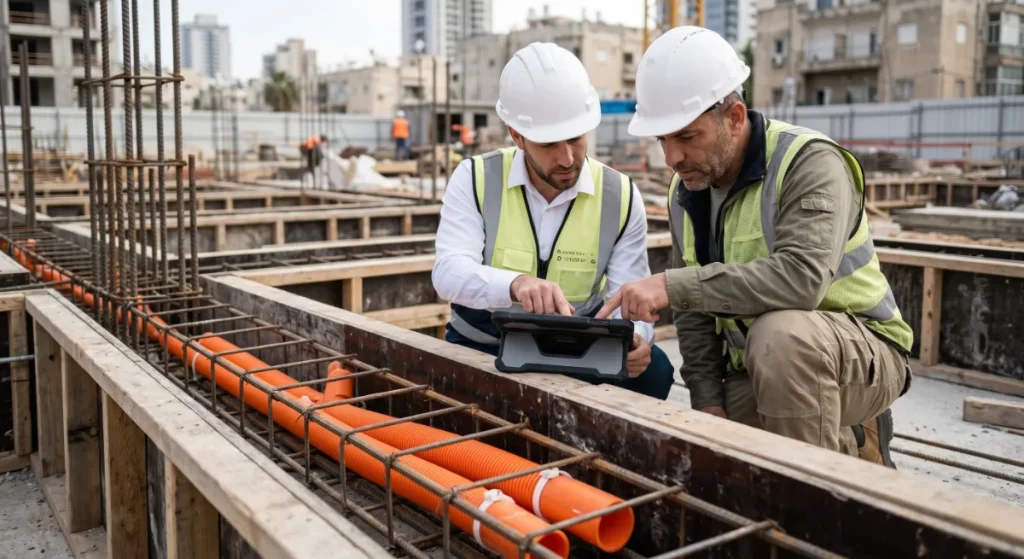 צינור טעינה בפרויקט בנייה חדש